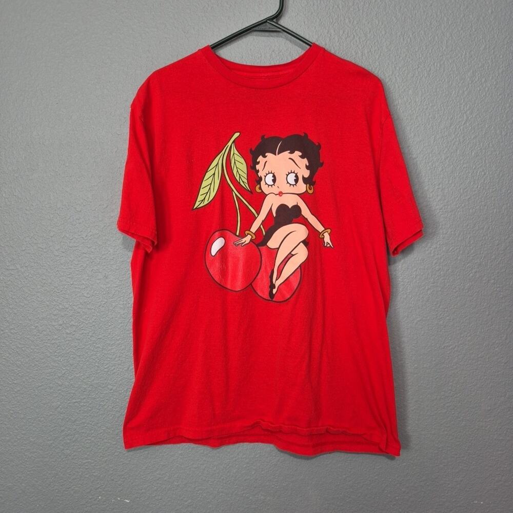 Betty Boop Cherries Fleischer Mens Large Red Graphic Print Double Sided Cotton